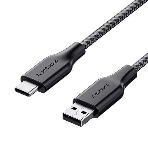 Ambrane Unbreakable 3A Fast Charging 1.5m Braided Type C Cable for Smartphones, Tablets & other Type C devices, 480Mbps Data Sync, Quick Charge 3.0 (RCT15A, Black)