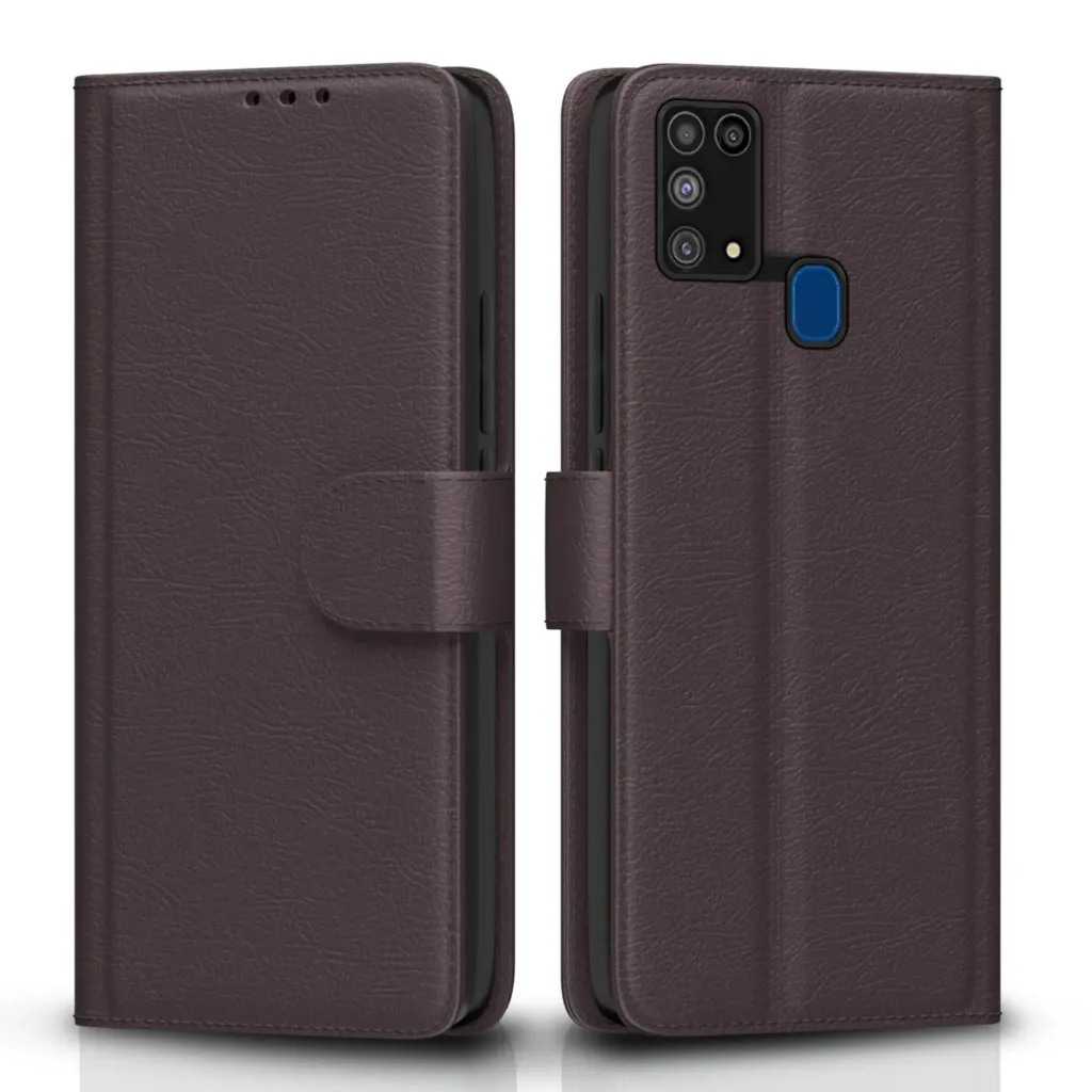 Pikkme Flip Cover Leather Finish | Inside TPU with Card Pockets | Wallet Stand and Shock Proof | Complete Protection Flip Case for Samsung Galaxy M31 / F41 / M31 Prime(Coffee)