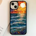 Stained Glass Ocean Sunset Phone Case – Vibrant Mosaic Sea & Sun Design for iPhone