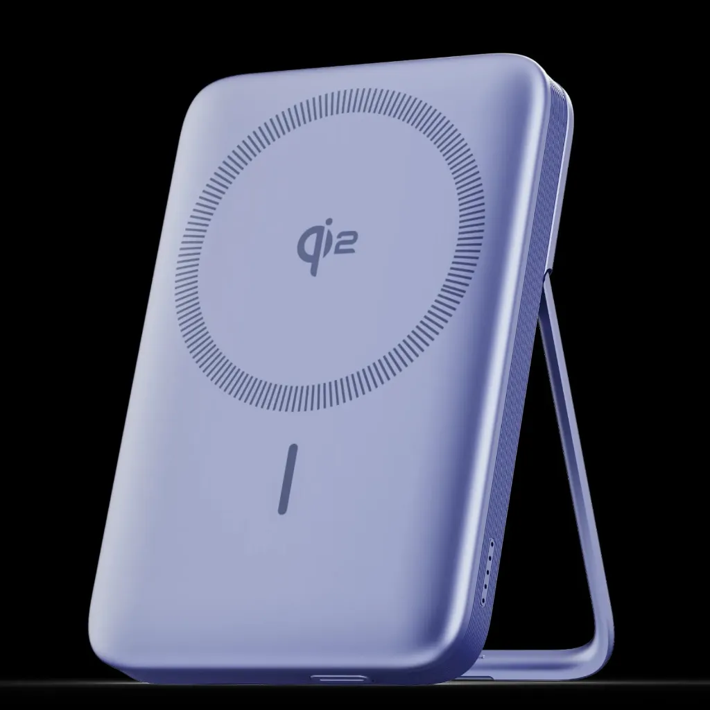 Ambrane Qi2 Magsafe Wireless 10000mAh Powerbank, Faster 15W Wireless Charging, Better Magnetic Strength, Low Heat with Qi2 Certified Technology, Metal Stand, for iPhone 12 or Later (MagSurge, Purple)