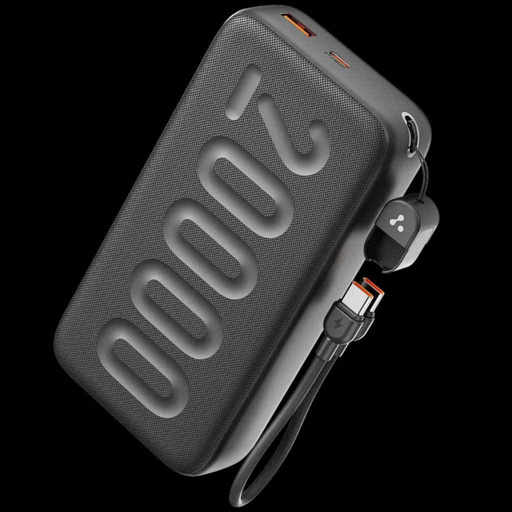 Ambrane 20000mAh Powerbank with in-Build Type C Cable, 22.5W Fast Charging, USB & Type C Output, Power Delivery, Quick Charge for iPhone, Android Mobile & Tablets, Earbuds, (Stylo N20, Black)